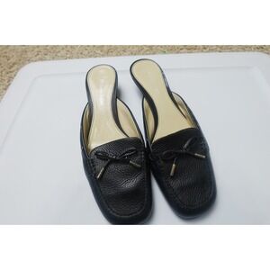 Etienne Aigner Sandals‎ 10M Womens Black Leather Mules Heels Bow 'broken heel'